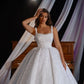 Vintage A-Line Sequins Square Collar Bridal Gown Sweep Train Spaghetti Strap Wedding Dresses The Clothing Company Sydney