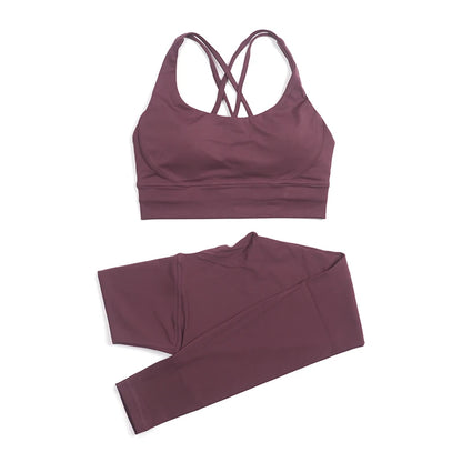 Nylon Yoga Set Women's Tracksuit Gym Fitness Set Woman 2 Piece Leggings Sports Bra Breathable Sportwear - The Clothing Company Sydney