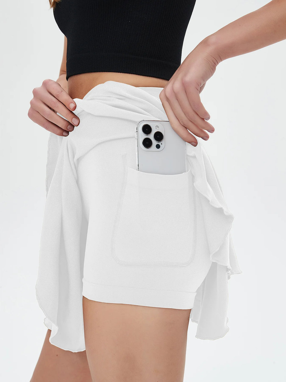 Women's High-Waisted Sports Mini Skirt with Belt Safety Pocket Breathable Tennis Yoga Golf Skirt
