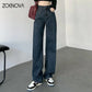 High Waisted Jeans Y2K Fashion Women Clothing Blue Black Straight Leg Denim Pants Trousers Mom Jean Baggy Trousers