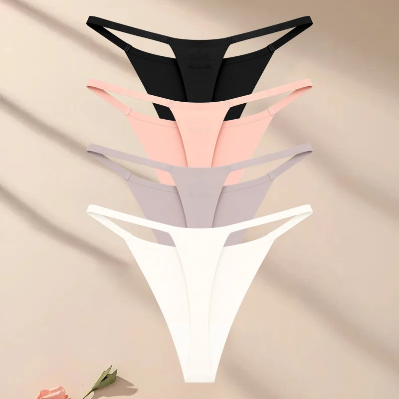 4 pack Seamless Ultra-thin Underwear Womens Thin Belt Panties Female High Stretch Thongs Breathable G-String Lingerie