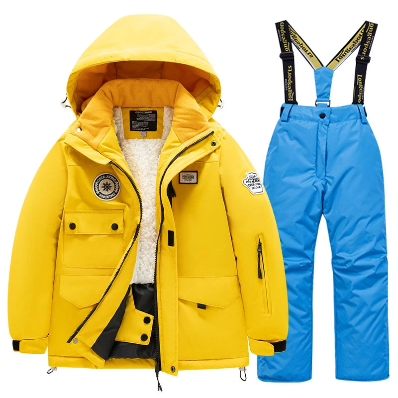 2 Piece Winter Children's skiing suit windproof Jacket and Pants waterproof thick coat for warm Snow Ski Set