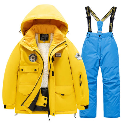 2 Piece Winter Children's skiing suit windproof Jacket and Pants waterproof thick coat for warm Snow Ski Set