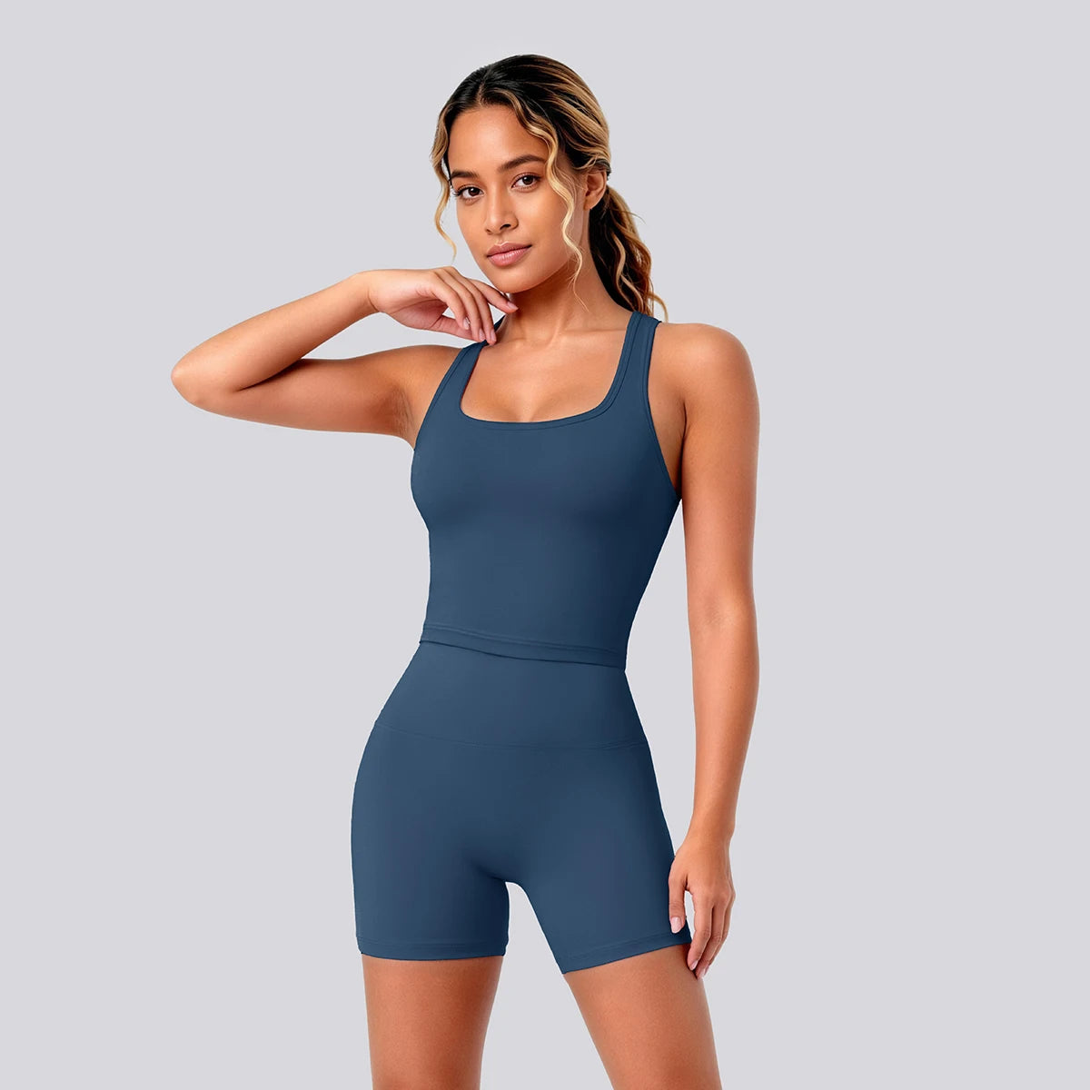 2 Piece Women's Breathable Workout Top I-shaped Vest  Push Up Quick-Dry Summer Yoga Shorts Matching Set