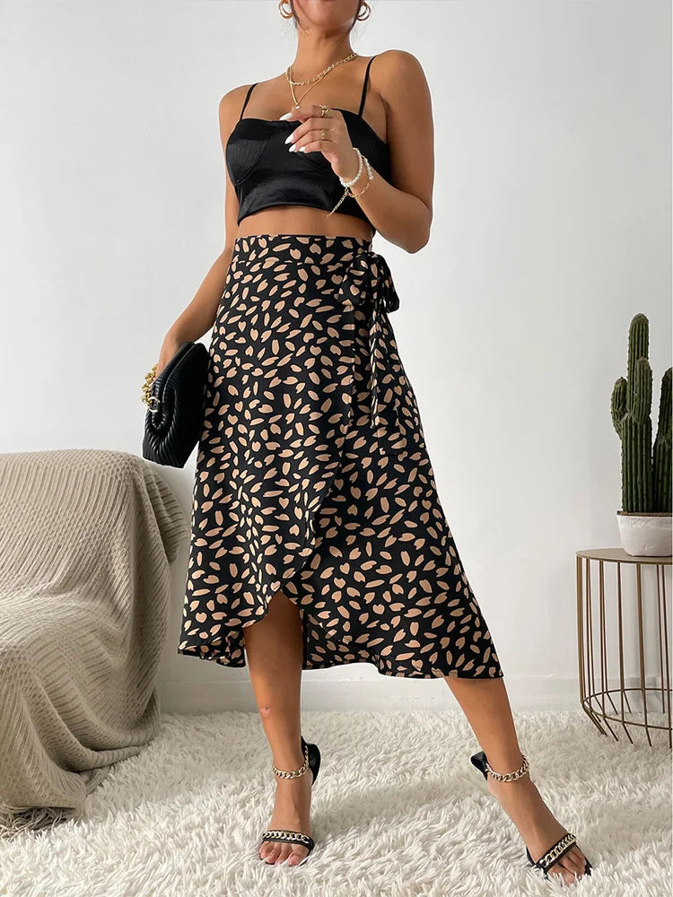 Boho Women's Casual Print Tie Side Wrap Elegant High Waist Summer Asymmetrical Knee Length A-Line Skirts The Clothing Company Sydney