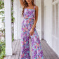 Elegant Long Women's Backless Wide Leg Jumpsuits Casual Sleeveless Floral Rompers Summer Matching Outfit Set