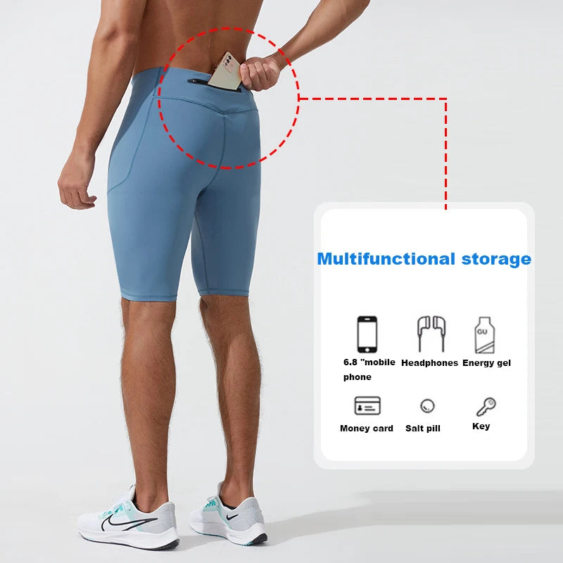 Men's Compression Quick Dry Bodybuilding Tights Fitness Leggings Elastic Waist Sport Bottoms Gym Running Shorts