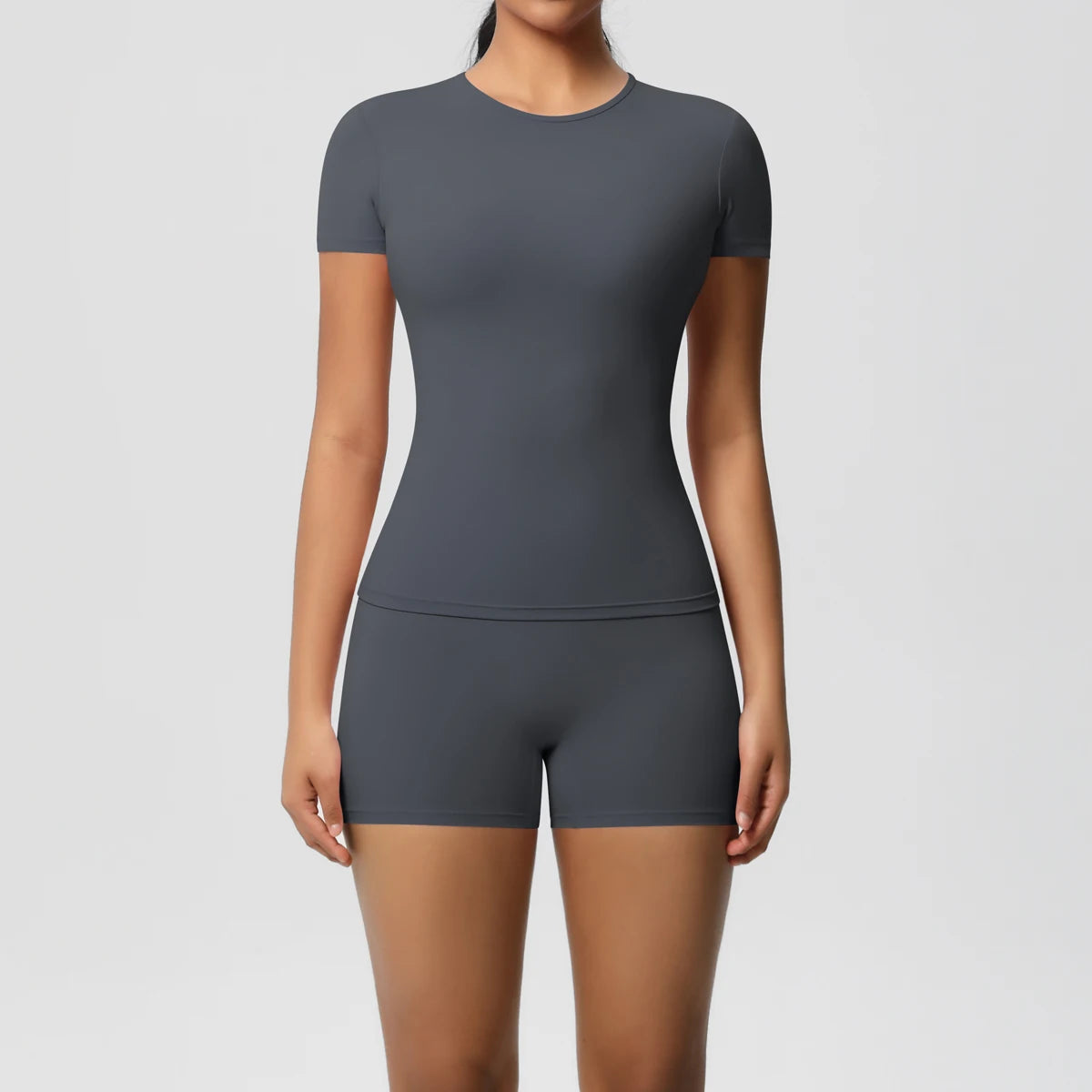 2 Piece Quick-Drying Gym Leggings Set Summer Short Sleeve Breathable Stretchy Yoga Slim Fitness Active Top Women's Cycling Bike Shorts The Clothing Company Sydney