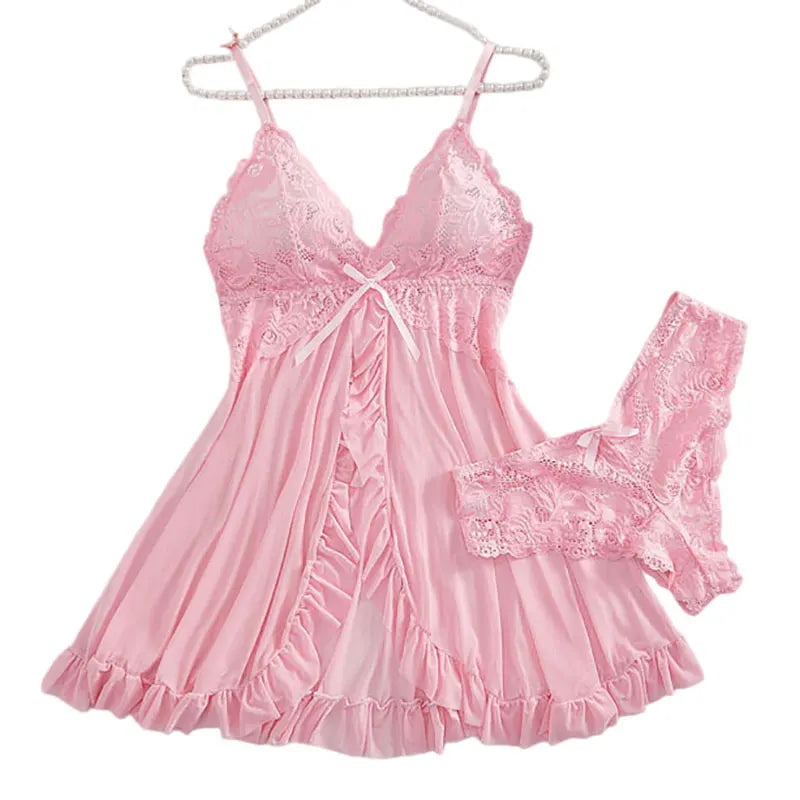 Women's plus-size lace lingerie nightgown and thong set with suspender details by The Clothing Company Sydney