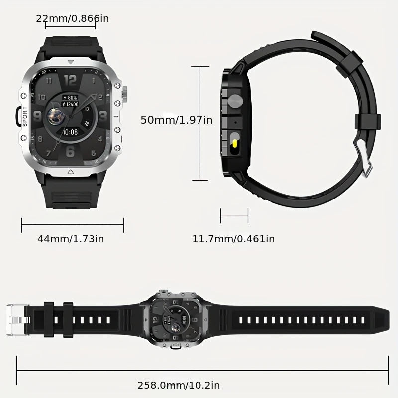 Men's LED smart watch by The Clothing Company Sydney with Bluetooth, voice control, health monitoring, and multi-sport modes.