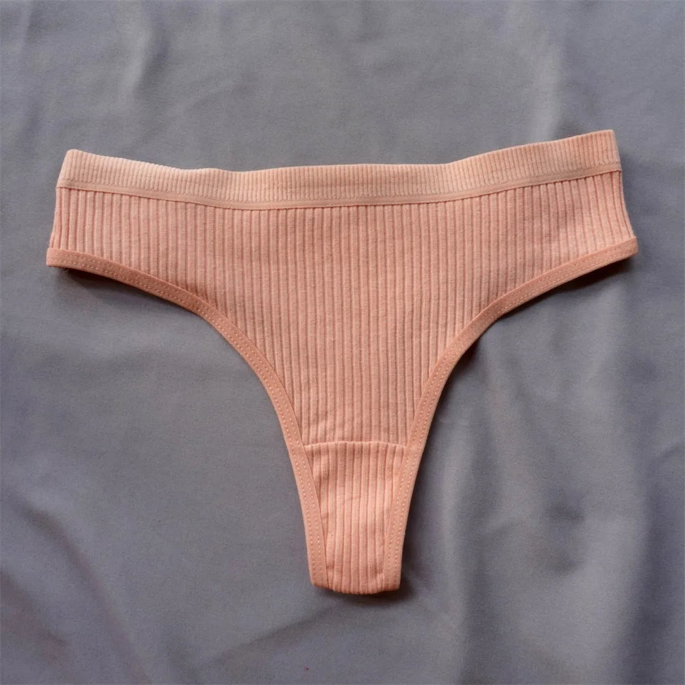 3 Pack Seamless Ribbed Cotton Thong Low Waist Bikini Briefs Sports Underwear Plus Size
