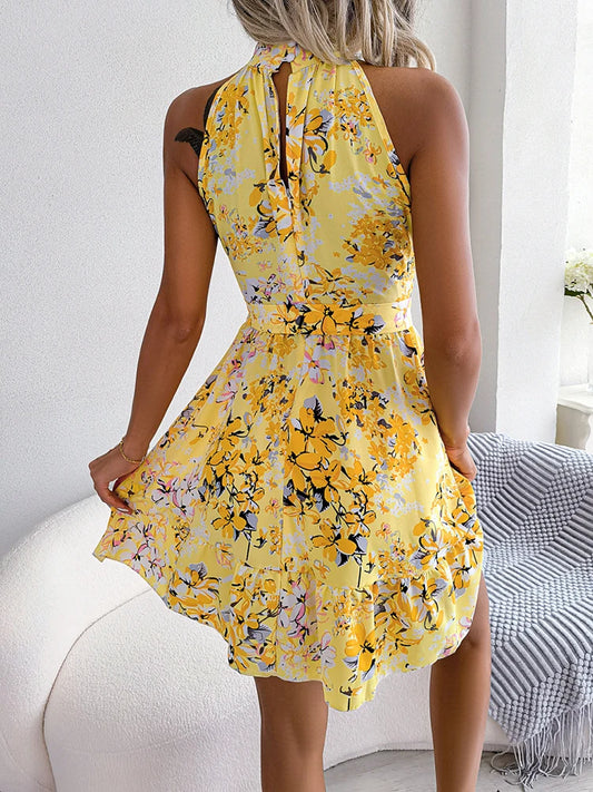 Summer Women O Neck Floral Print Bandage Holiday Beach Sundress Casual Halter Short Dresses The Clothing Company Sydney