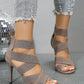 Khaki Beige Thin High Heels Women Summer Elastic Band Dress Party Wedding Shoe Back Zip Gladiator Sandals