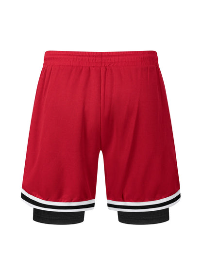 2 in 1 Summer Men's Sports Elastic Waist Basketball Training Shorts Fitness Running Breathable Quick Dry Sportswear Bottoms