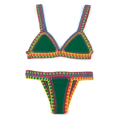 2 Piece Red Swimwear Green Bathing Suit Pink Swimsuit Handmade Navy Crochet Swimsuit Bikini Set