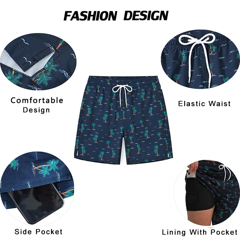 Men's Shorts Breathable Long Lining Gym Homme Quick Dry Zipper Pocket Beach Shorts Swim Trunks The Clothing Company Sydney