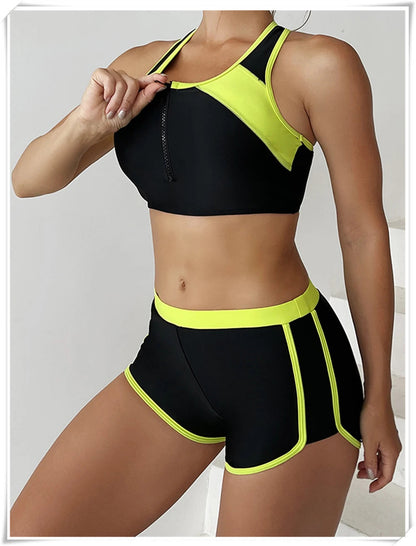 Two Piece Swimsuit Zipper Tankini Set High Waist Shorts Swimwear Bathing Swimming Suit Sports Summer Beachwear The Clothing Company Sydney