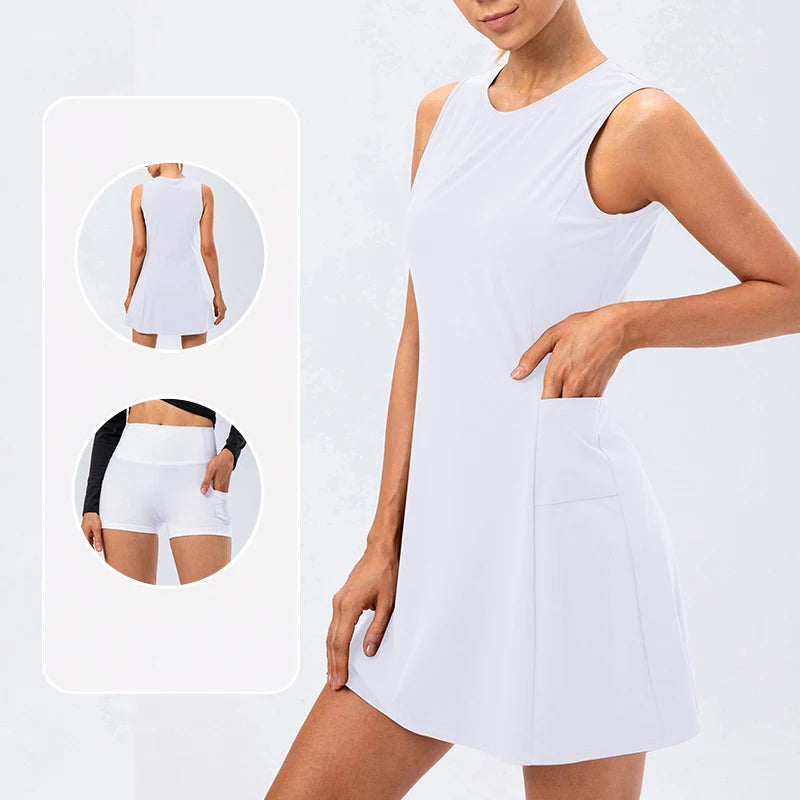 Tennis Dress With Separate Shorts Sleeveless Golf Sport Skirts Set with Pockets Training Running Fitness Badminton Dress The Clothing Company Sydney