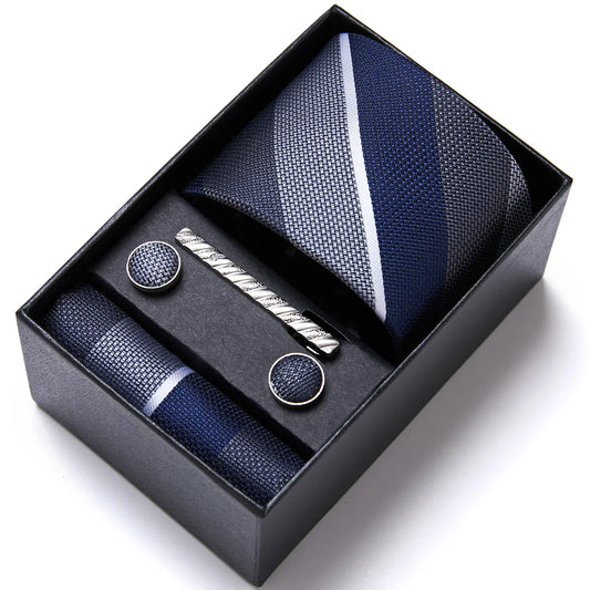 4 Piece Tie Pocket Squares Cufflink Set Necktie Blue Striped Man Wedding Accessories Fit Workplace Holiday Gift Box The Clothing Company Sydney