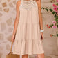 Hollow Lace Patchwork Halter Neck Women A Line Dress Summer Casual Solid Color Loose Beach Holiday Sundress