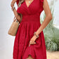 Elegant Short Summer Casual Slim Red Sleeveless Holiday Beach Dress Fashion V Neck A-line Dresses