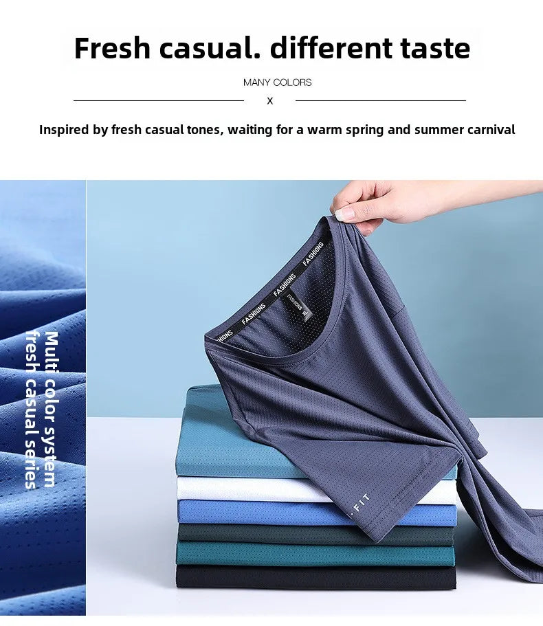 Ice Silk T-Shirts Men Plus Size Tshirt Tee Shirt Breathable Running Top