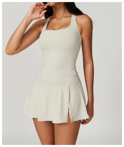 2 Piece Tennis Dresses Side Slit Mini Skirt Set Workout Crop Tank Top Golf Outfits The Clothing Company Sydney
