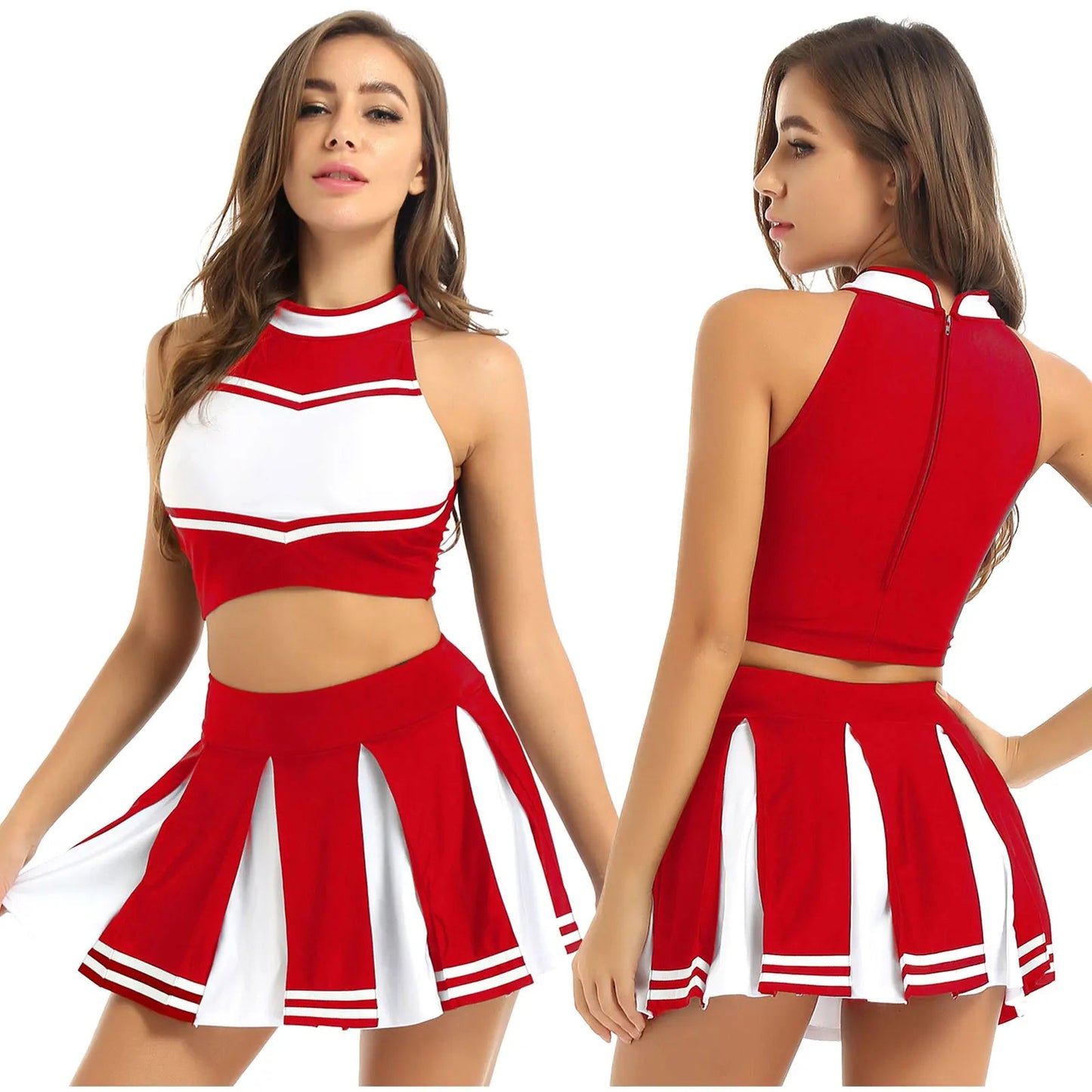 Women's Cheerleader Cosplay Costume Uniform Outfit Stand Collar Crop Top with Mini Pleated Skirts Carnival Cheerleading Suit The Clothing Company Sydney