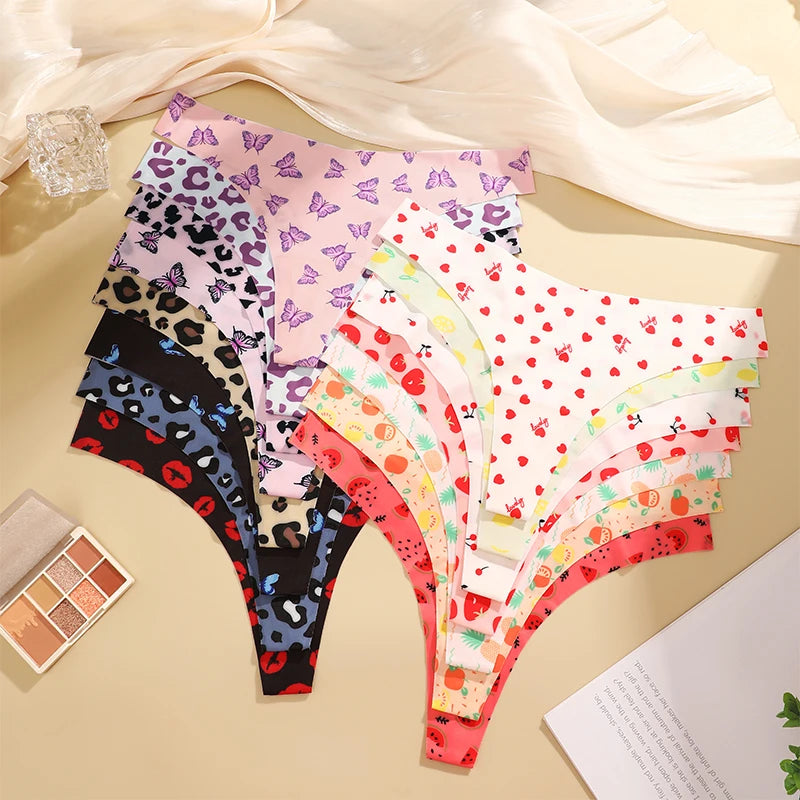 7 Pack Ice Silk G-String Thong Women One Piece Seamless Panties Low Waist Print Underwear Lingerie The Clothing Company Sydney