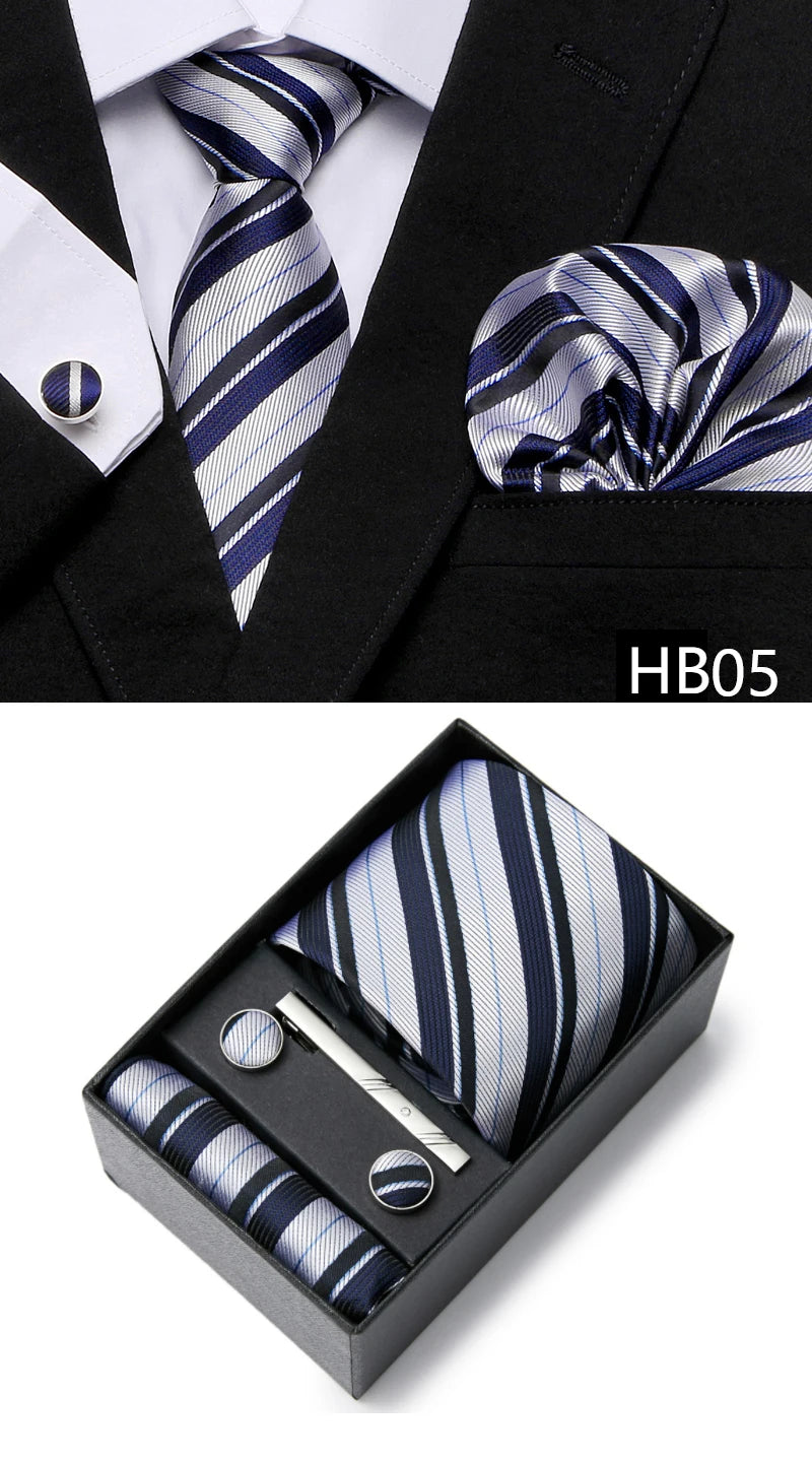 5 piece 7.5 cm Width Tie Sets Black Men's Tie Hankerchiefs Cufflinks clip Box wedding gift handmade Necktie Set The Clothing Company Sydney