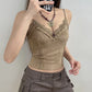 V Neck Strap Lace Trim Frill Suede Vintage Y2K Top Camisole Fashion Ruffles Party Summer Crop Top The Clothing Company Sydney