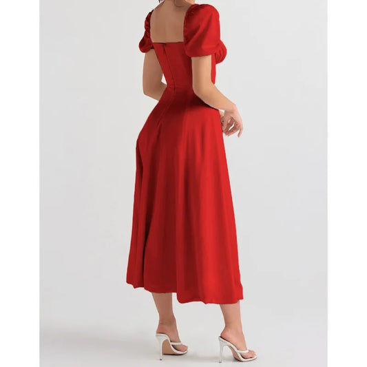 Women's Fashion Lace Up Simple Split Elegant Puff Sleeves A-line Dresses The Clothing Company Sydney