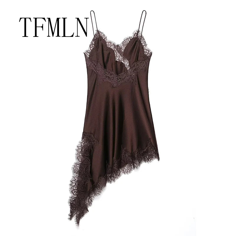 Lace Splicing Summer Sleeveless Asymmetry Dress Backless Slim Women's Party Sling Mini Dress The Clothing Company Sydney