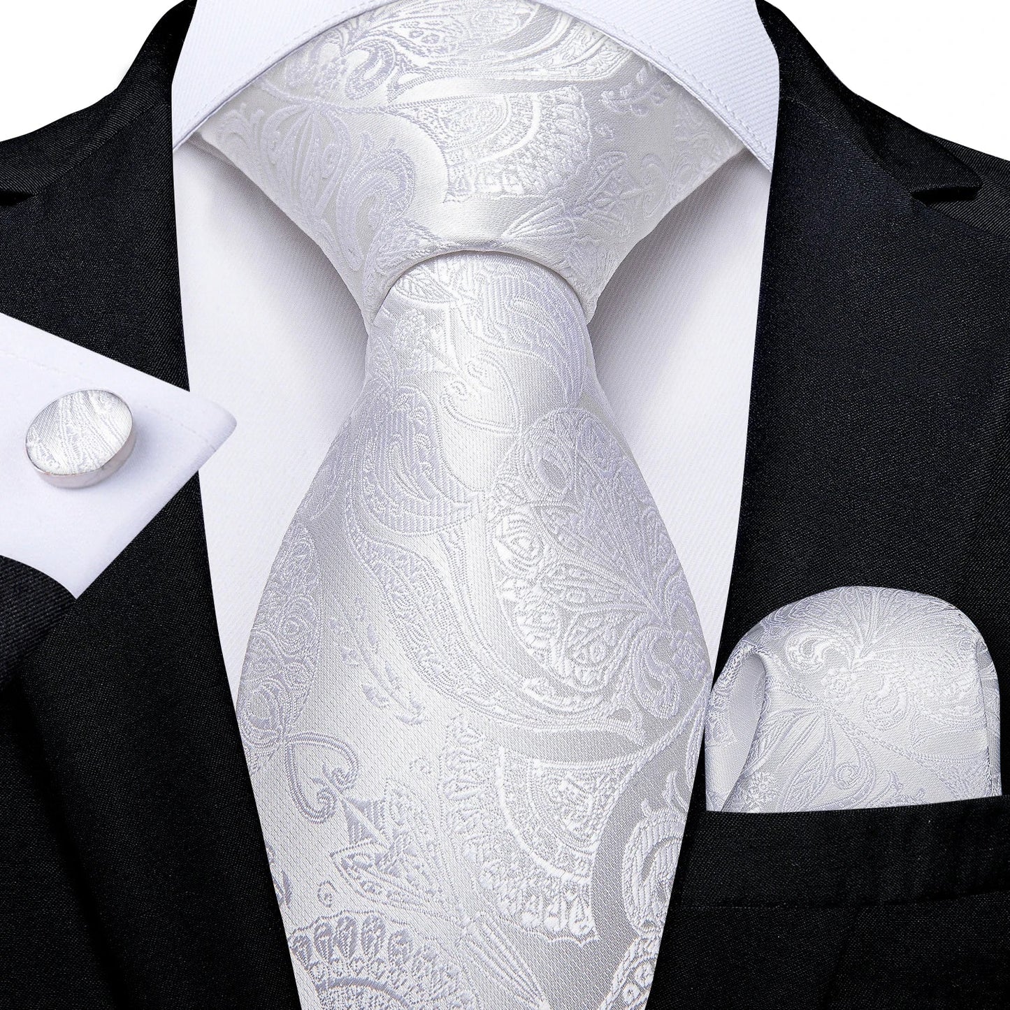 Gray Paisley Silk Tie Set – Men’s Wedding Tie, Pocket Square & Cufflinks The Clothing Company Sydney