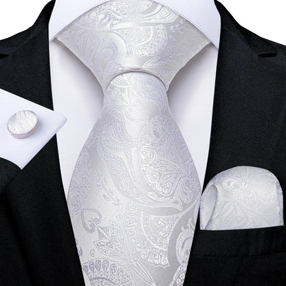 Gray Paisley Silk Tie Set – Men’s Wedding Tie, Pocket Square & Cufflinks The Clothing Company Sydney