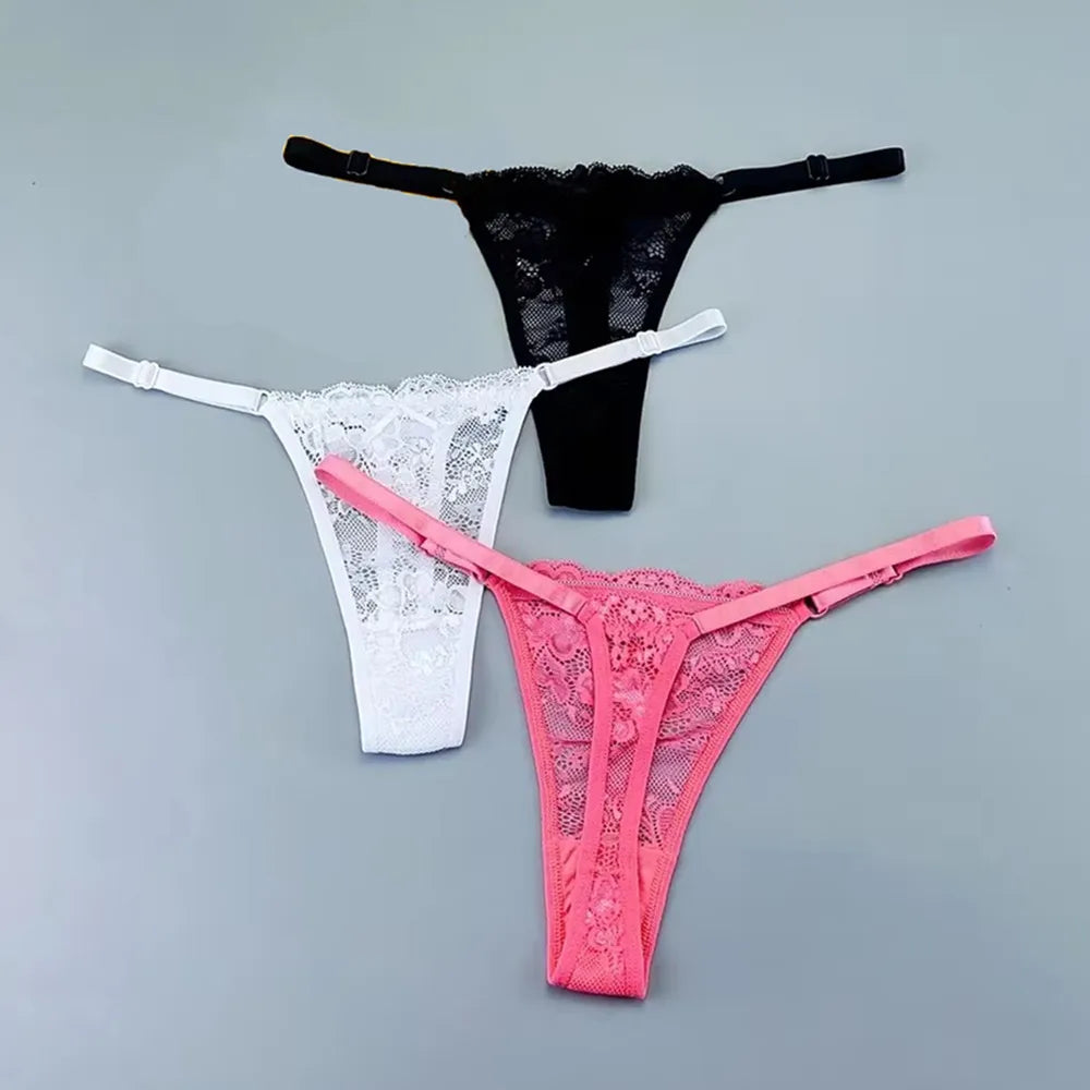 3 Pack Adjustable Transparent Thong Panties Womens Lace Underwear Low Waist T-back String Underpants The Clothing Company Sydney