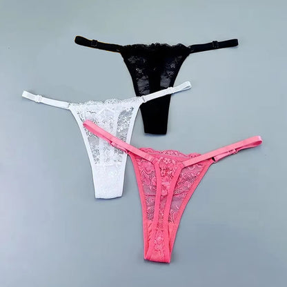 3 Pack Adjustable Transparent Thong Panties Womens Lace Underwear Low Waist T-back String Underpants The Clothing Company Sydney