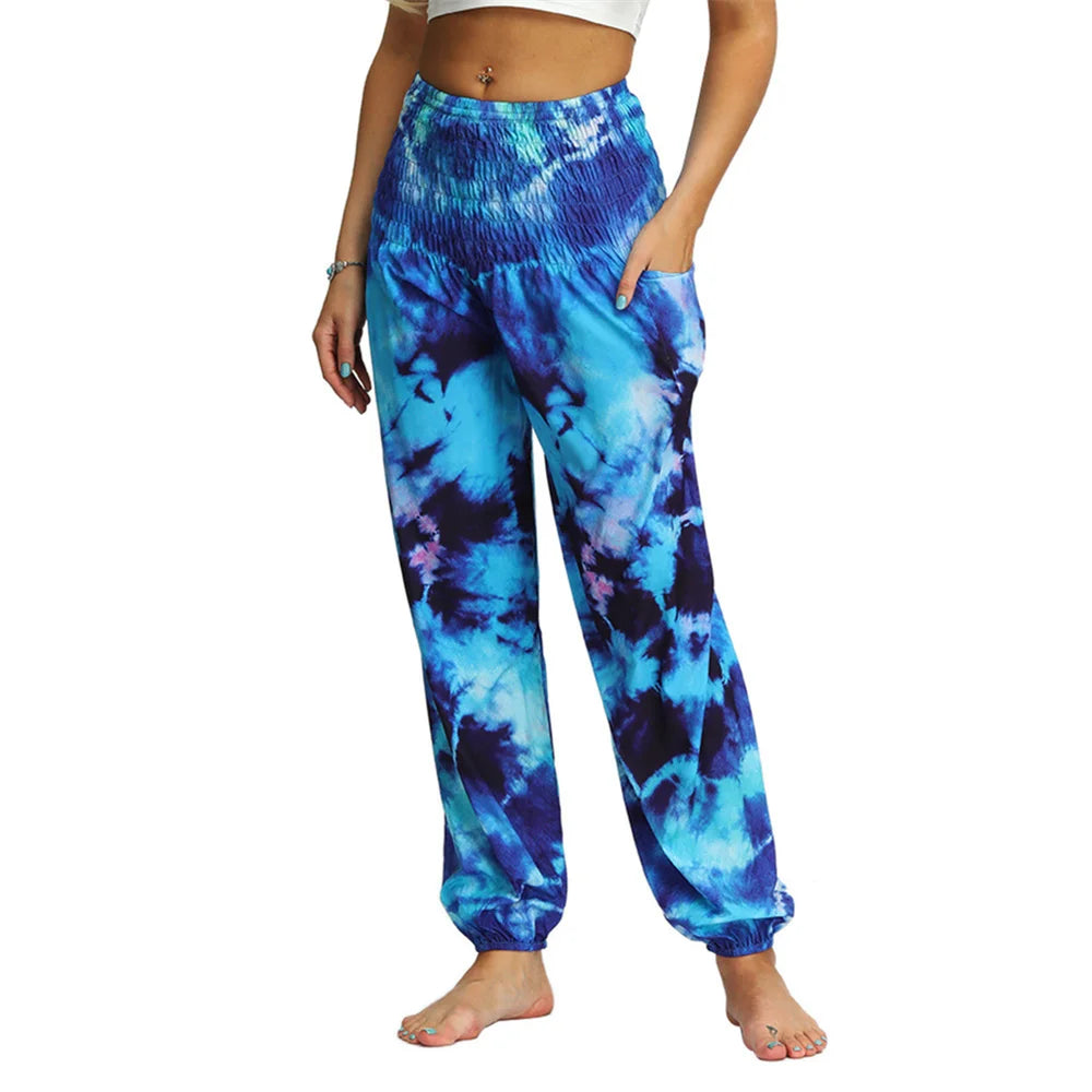 Tie-Dye High Waist Harem Pants Yoga Trousers Baggy Elastic Waist Boho Pants Casual Loose Beach Pants The Clothing Company Sydney