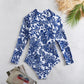 Women Print Floral One Piece Swimsuit Long Sleeve Bathing Suit Swimsuit Vintage Beachwear Surfing Swim Suit