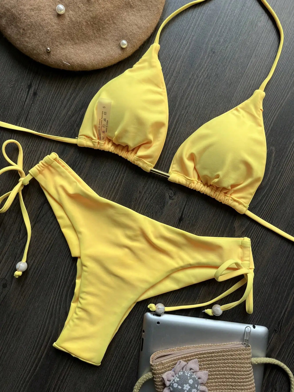 Two-piece micro bikini set by The Clothing Company Sydney featuring triangle swimwear for women, perfect for beach and swimwear fashion.