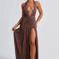 Halter Deep V Neck Backless Maxi Sleeveless Thigh High Split Long Dress The Clothing Company Sydney