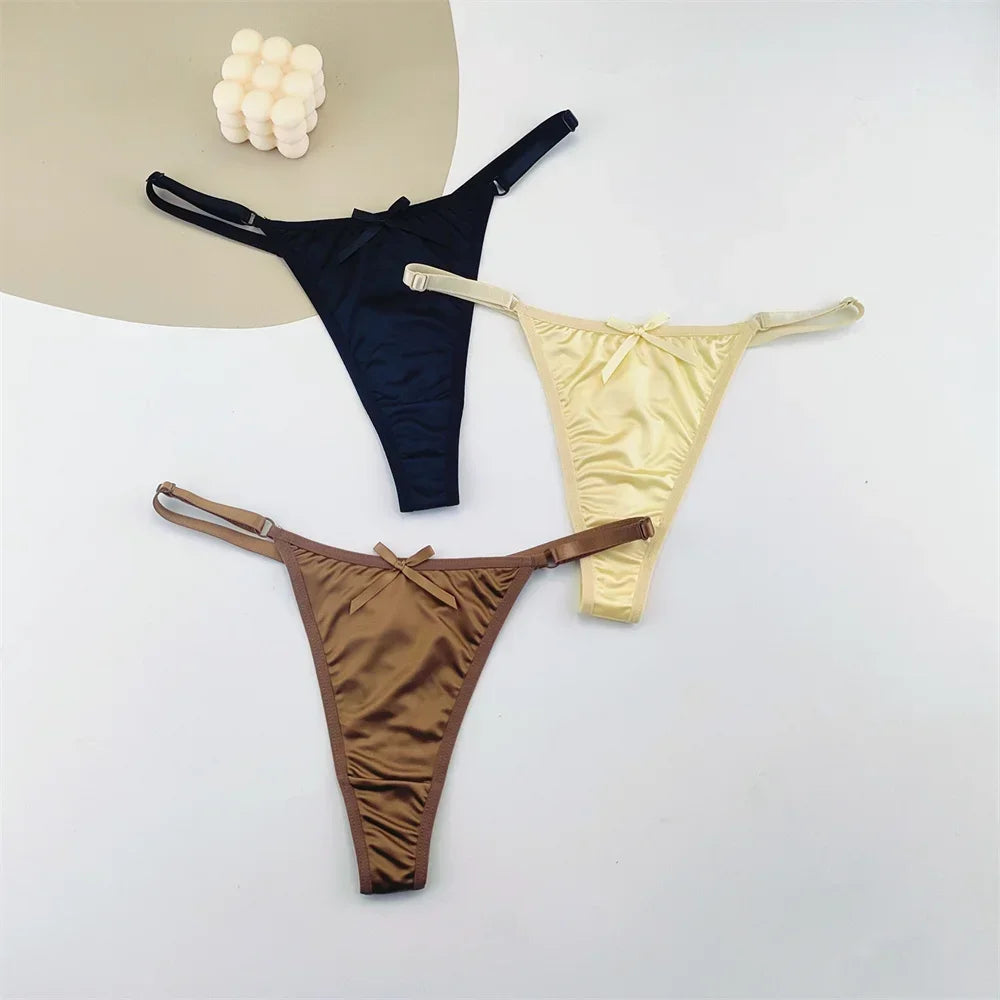 3 Pack Adjustable Satin Thong G-string Underwear Low Waist T Back Bow Lingerie Briefs The Clothing Company Sydney
