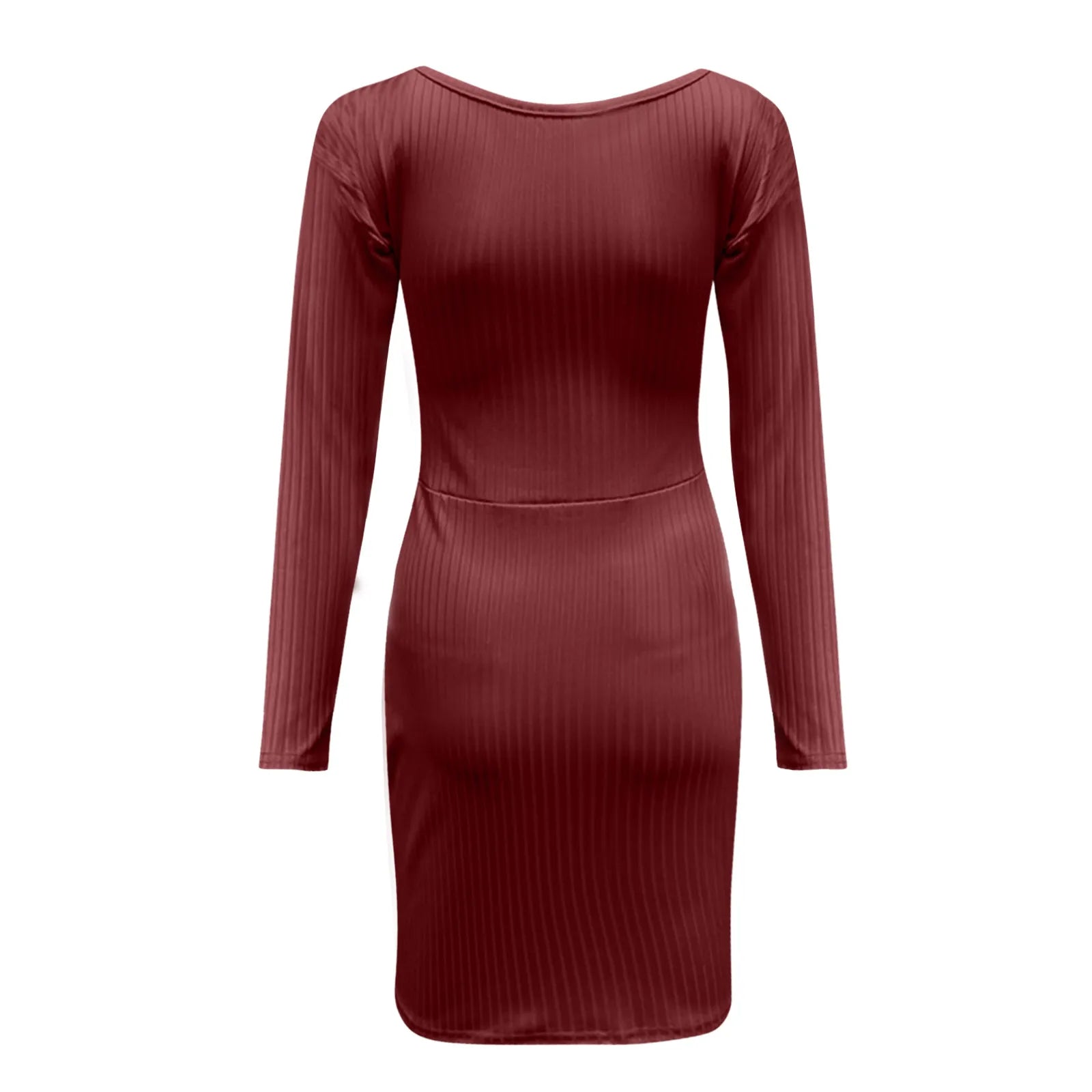 Slim Knitted Solid Color V Neck Long Sleeve Stretchy Short Bodycon Dress Autumn Winter Casual Short Dress The Clothing Company Sydney