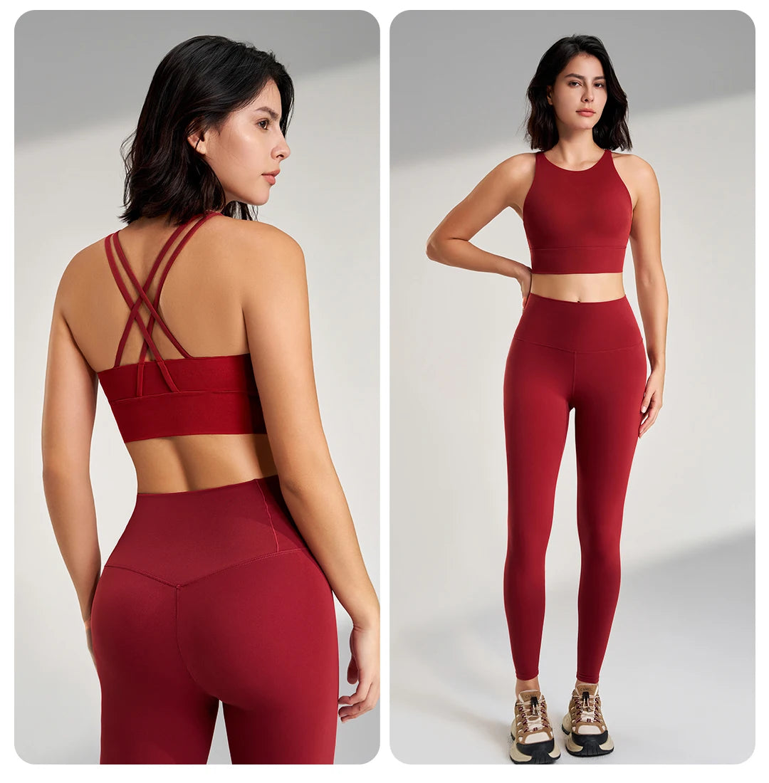 2 Piece Yoga Gym Running Leggings Crop Top Matching Outfit Set