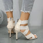 Khaki Beige Thin High Heels Women Summer Elastic Band Dress Party Wedding Shoe Back Zip Gladiator Sandals