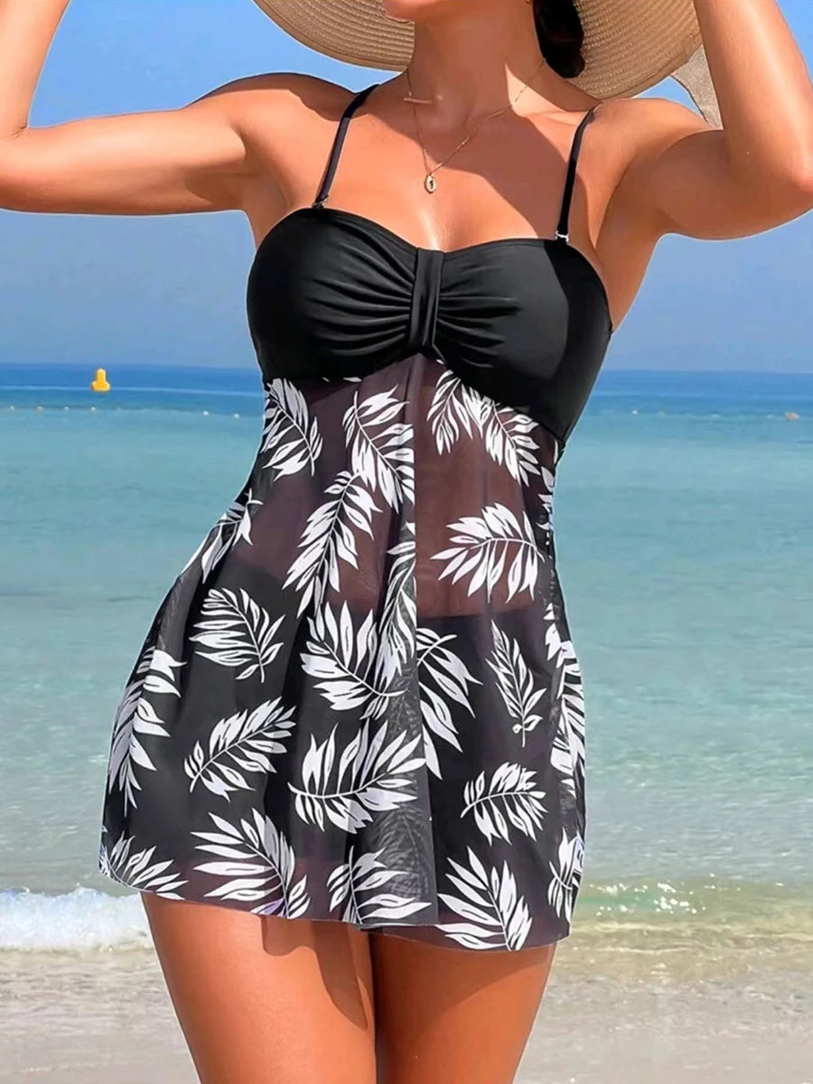 2 Piece Short Dress Tankini With Shorts Swimsuit Women's Swimwear Padded Printed Bathing Swim Suit Swimming Beachwear The Clothing Company Sydney