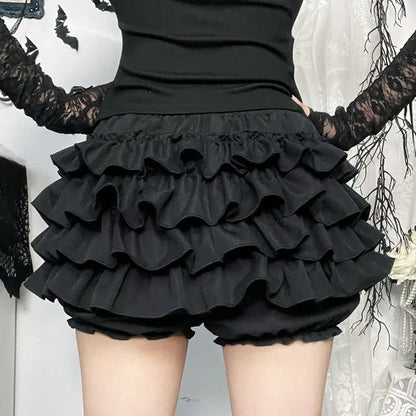 Women's Tiered Ruffles Mini Skirt with Cross Charms Built-in Shorts Skort Gothic Punk Skirt The Clothing Company Sydney