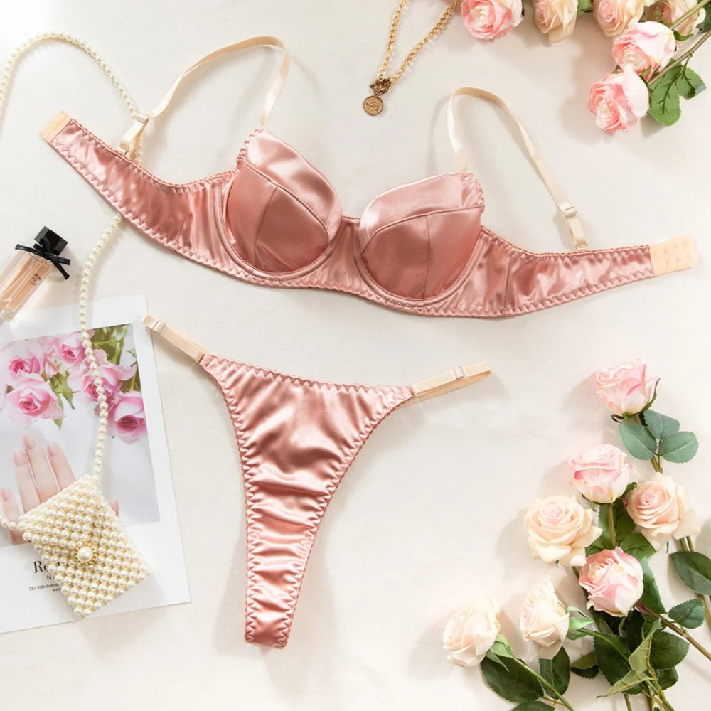 2 Piece Satin Lingerie Fancy Patchwork Bras And Thongs Underwear Suits Intimate Set The Clothing Company Sydney
