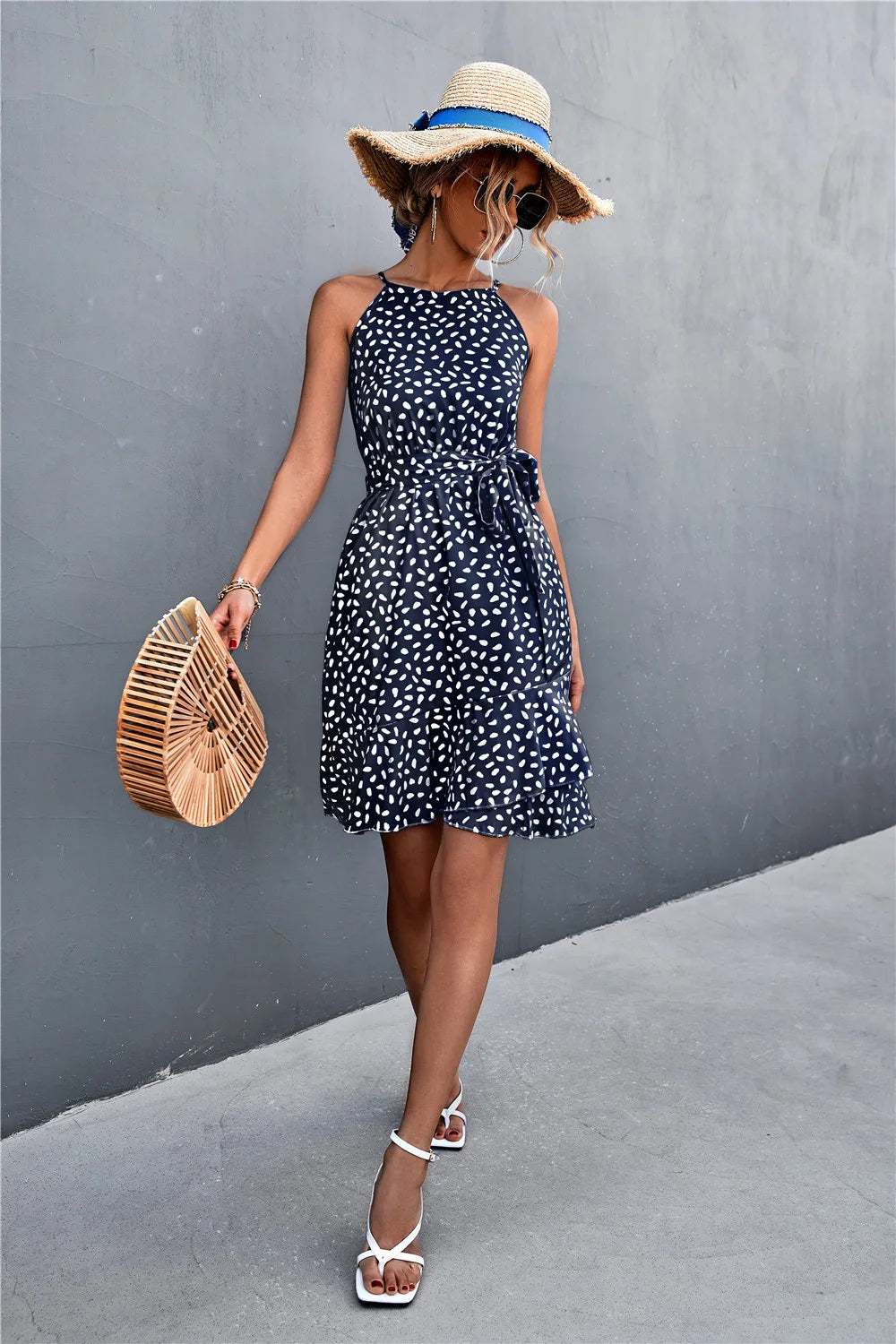 Summer Boho Dress Women Floral Print Mini Female Spaghetti Strap Short Dress Ladies Lace Up Slim Sleeveless Dress The Clothing Company Sydney