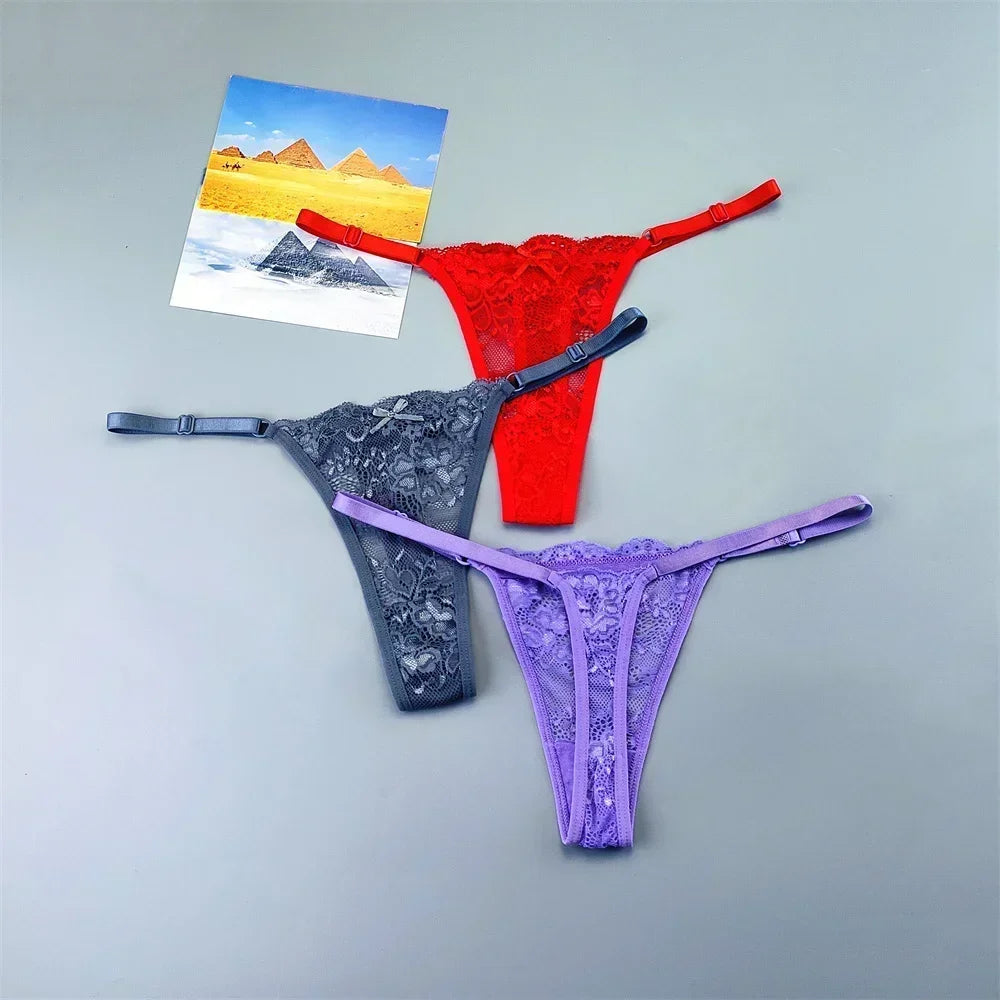 3 Pack Adjustable Transparent Thong Panties Womens Lace Underwear Low Waist T-back String Underpants The Clothing Company Sydney